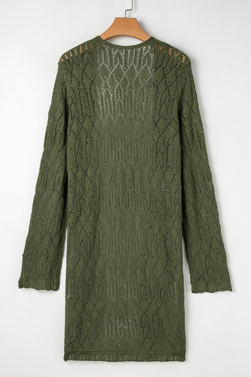 Openwork Open Front Long Sleeve Cardigan - ClassiQ
