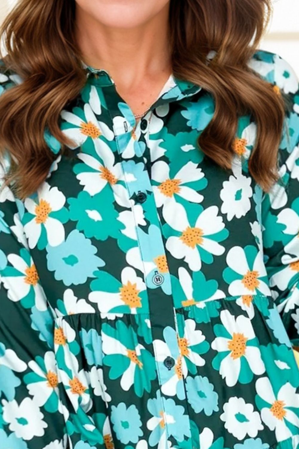 Printed Collared Neck Lantern Sleeve Mini Dress - Classique Collection
