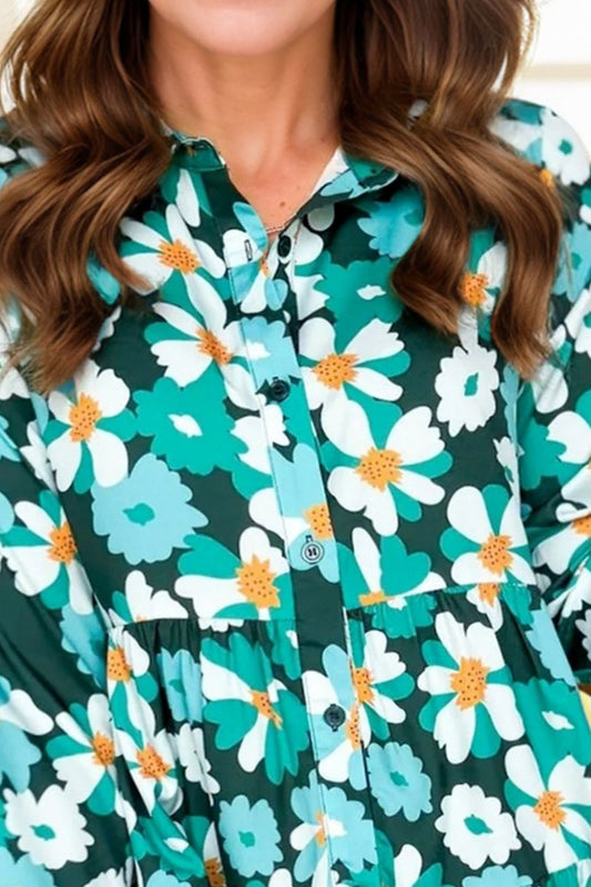 Printed Collared Neck Lantern Sleeve Mini Dress - Classique Collection
