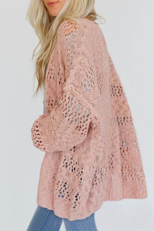 Openwork Open Front Long Sleeve Cardigan - Classique Collection