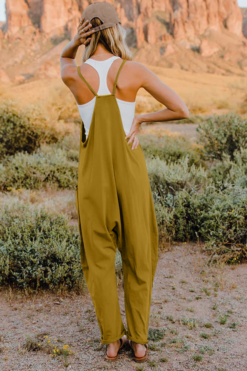 Double Take Full Size V-Neck Sleeveless Jumpsuit with Pockets - ClassiQ