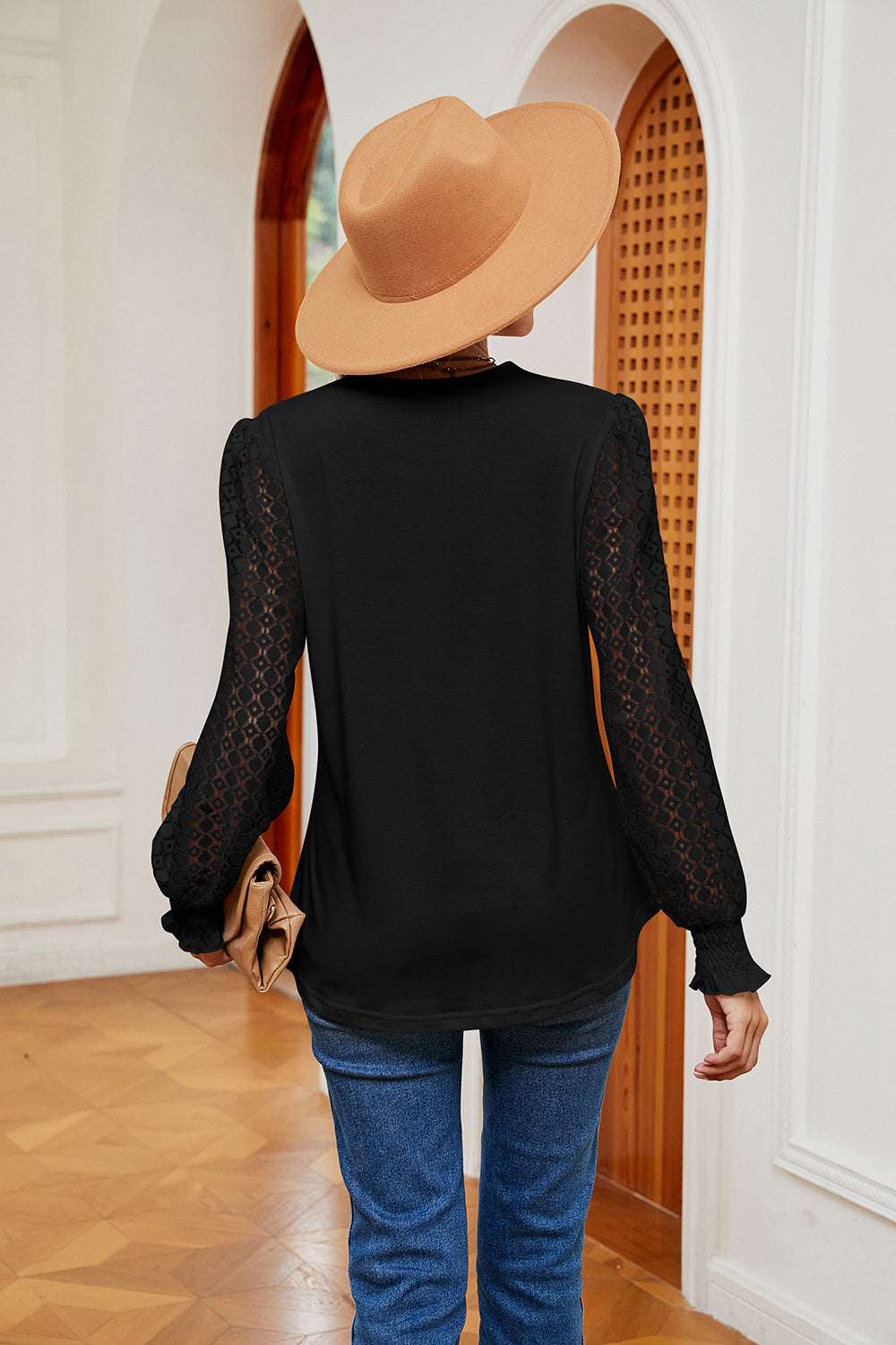 Contrast V-Neck Long Sleeve Blouse - Classique Collection