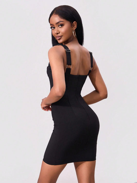 Bead Trim Wide Strap Wrap Dress - Classique Collection