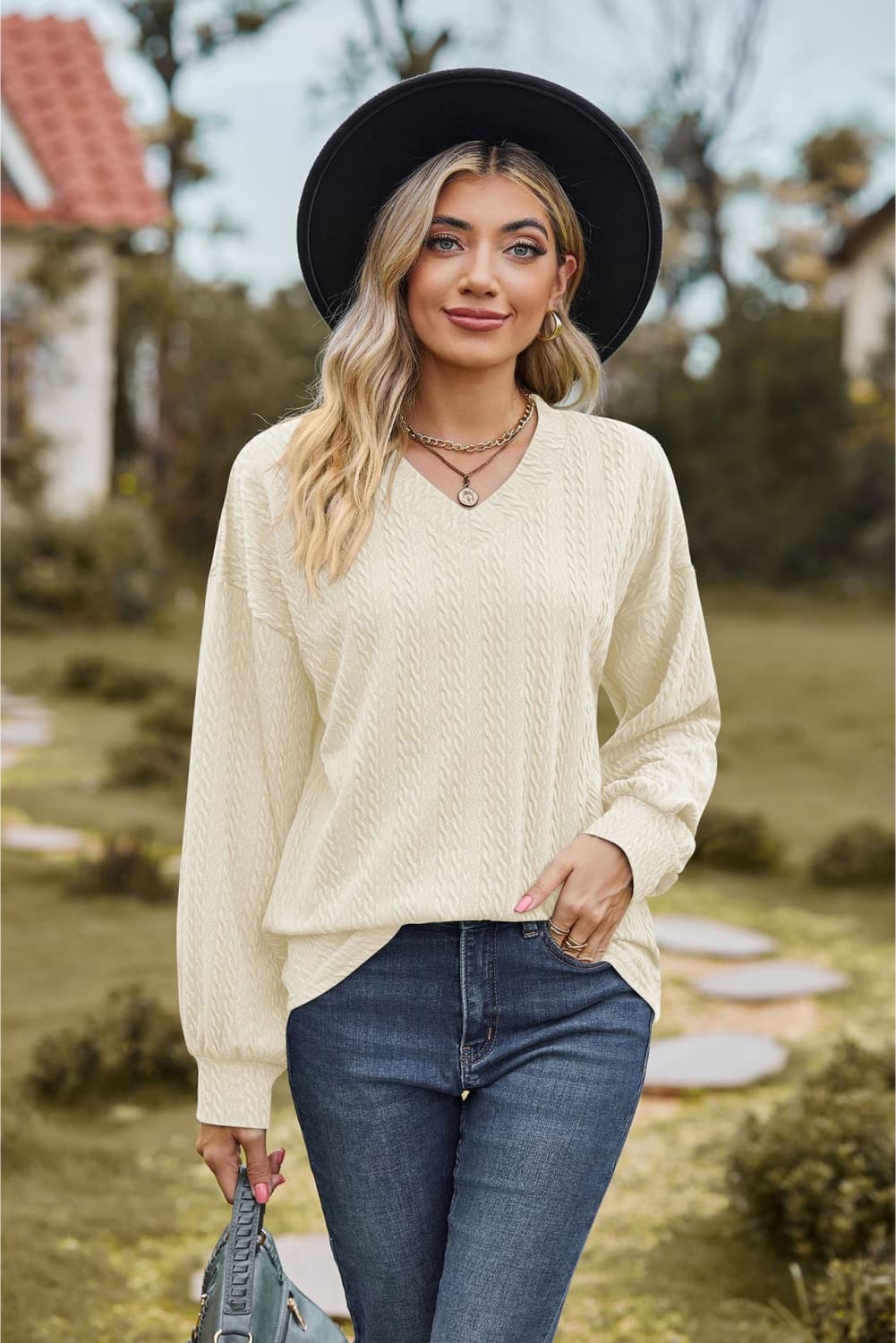 V-Neck Dropped Shoulder Blouse - Classique Collection