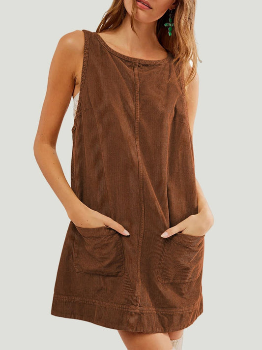 Mandy Round Neck Wide Strap Mini Dress with Pockets - Classique Collection