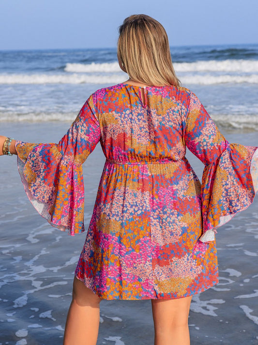 Plus Size Ruched Printed Long Sleeve Dress - Classique Collection