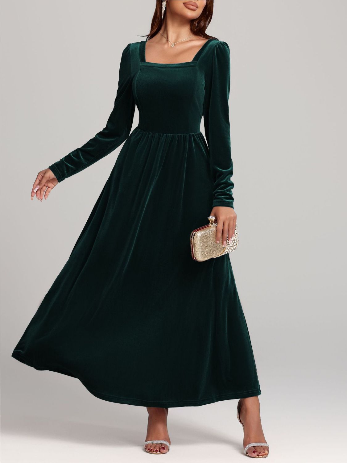 Velvet Square Neck Long Sleeve Dress - Classique Collection