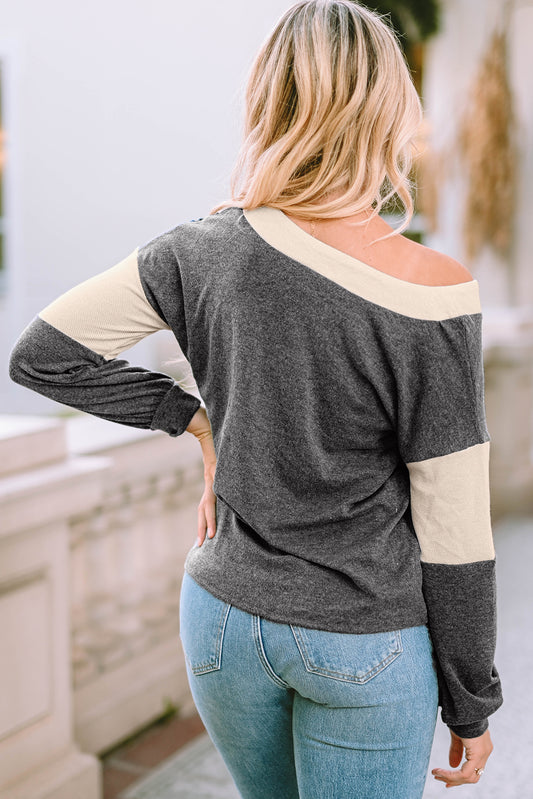 V Neck Color Block Top - Classique Collection