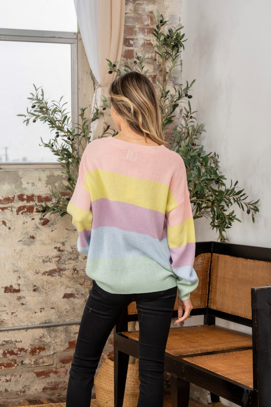 Sew In Love Full Size Color Block Round Neck Dropped Shoulder Sweater - ClassiQ