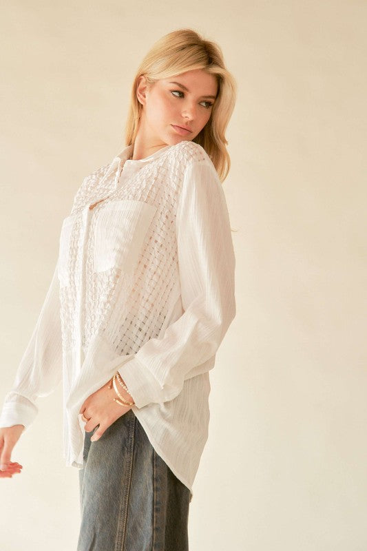 Davi & Dani Crinkled Jacquard Button Down Shirt - Classique Collection