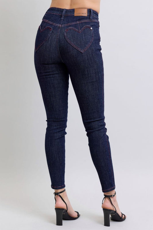 Judy Blue Full Size Heart Shaped Back Pockets Skinny Jeans - Classique Collection