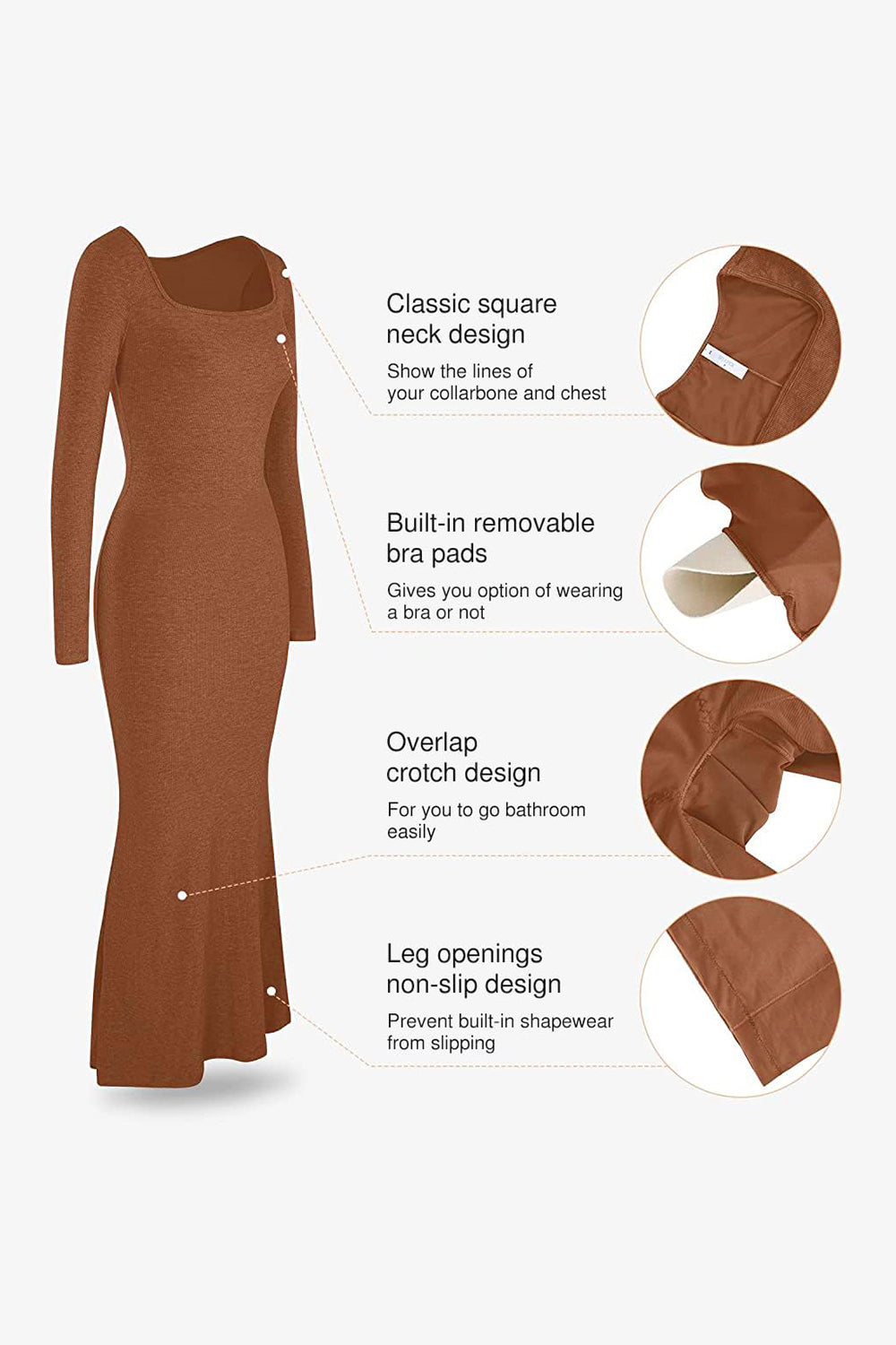 Basic Bae Built-In Shapewear Square Neck Long Sleeve Maxi Dress - Classique Collection