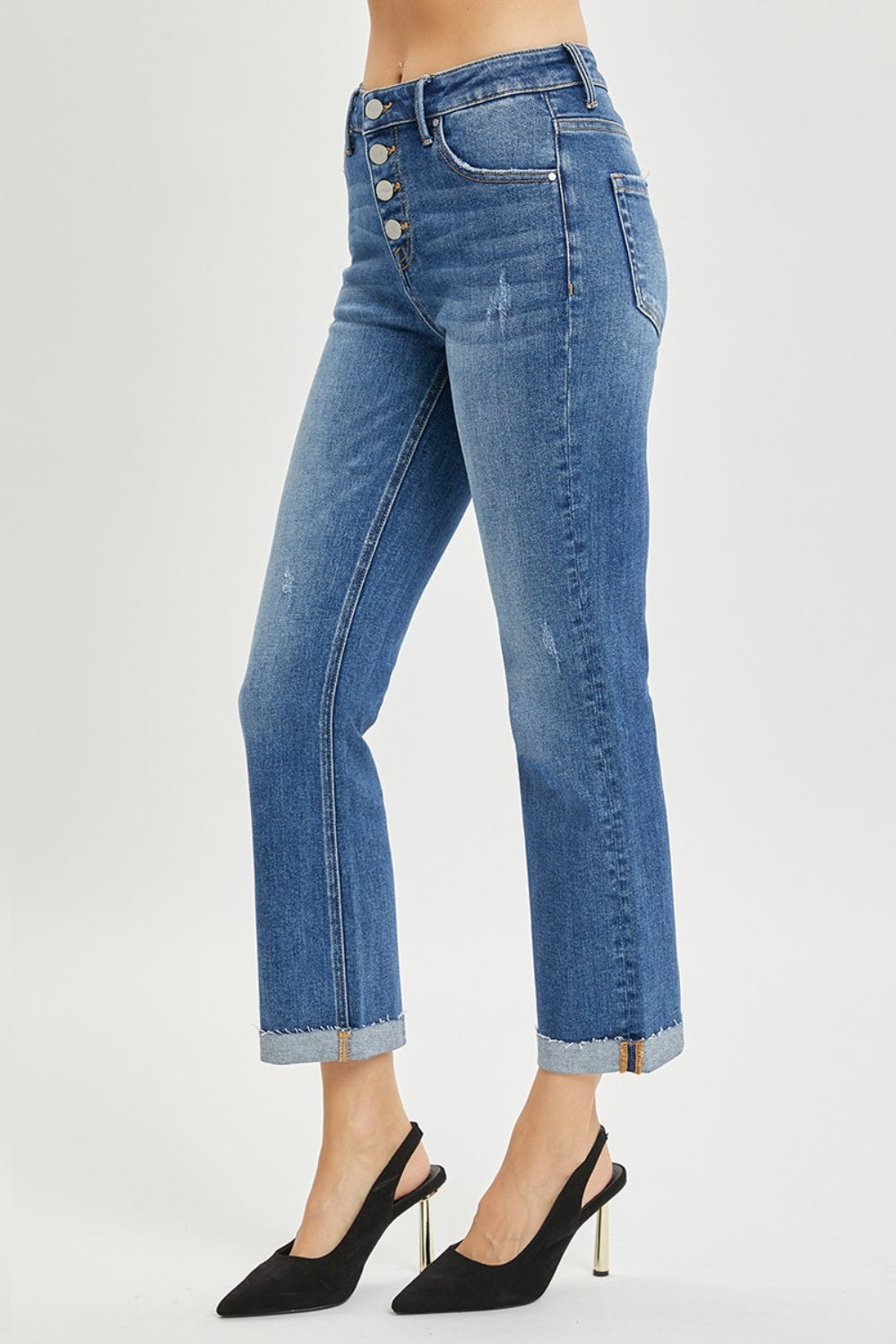 RISEN Full Size Button Fly Cropped Bootcut Jeans - Classique Collection