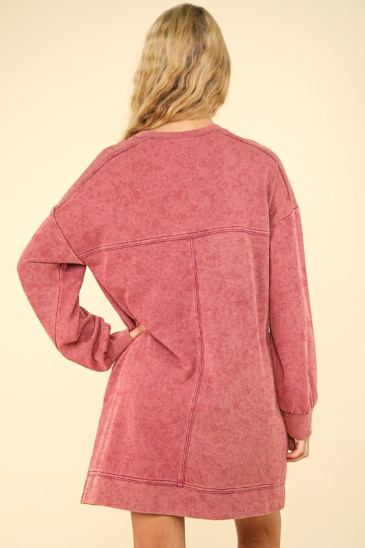 VERY J Mineral Washed Oversized Sweatshirt Mini Dress - Classique Collection