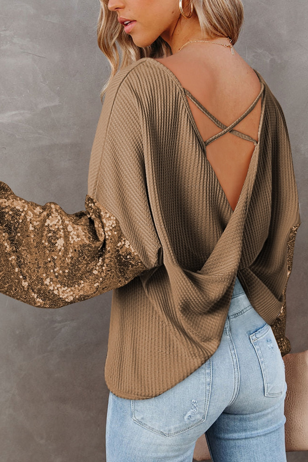 Sequin Waffle-Knit Blouse - ClassiQ