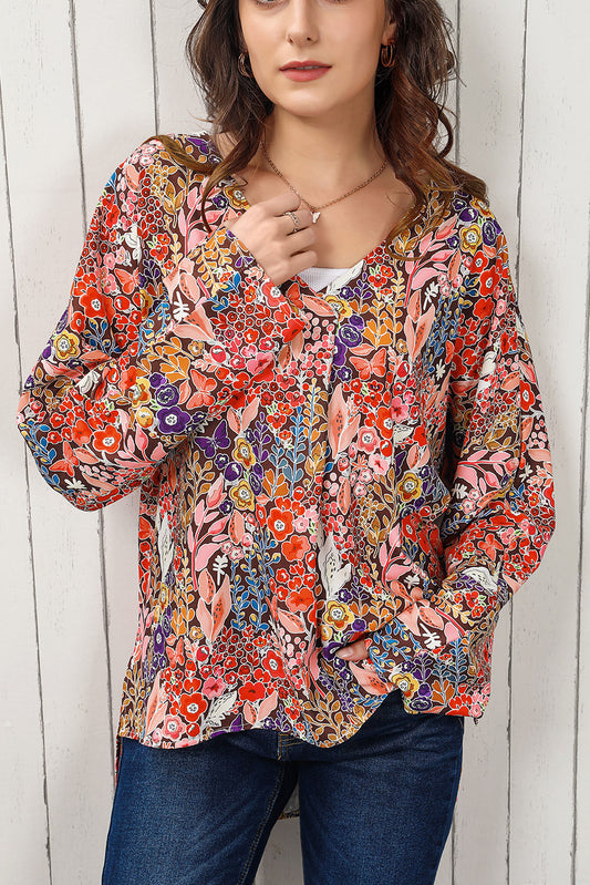Floral V-Neck Long Sleeve Blouse - Classique Collection