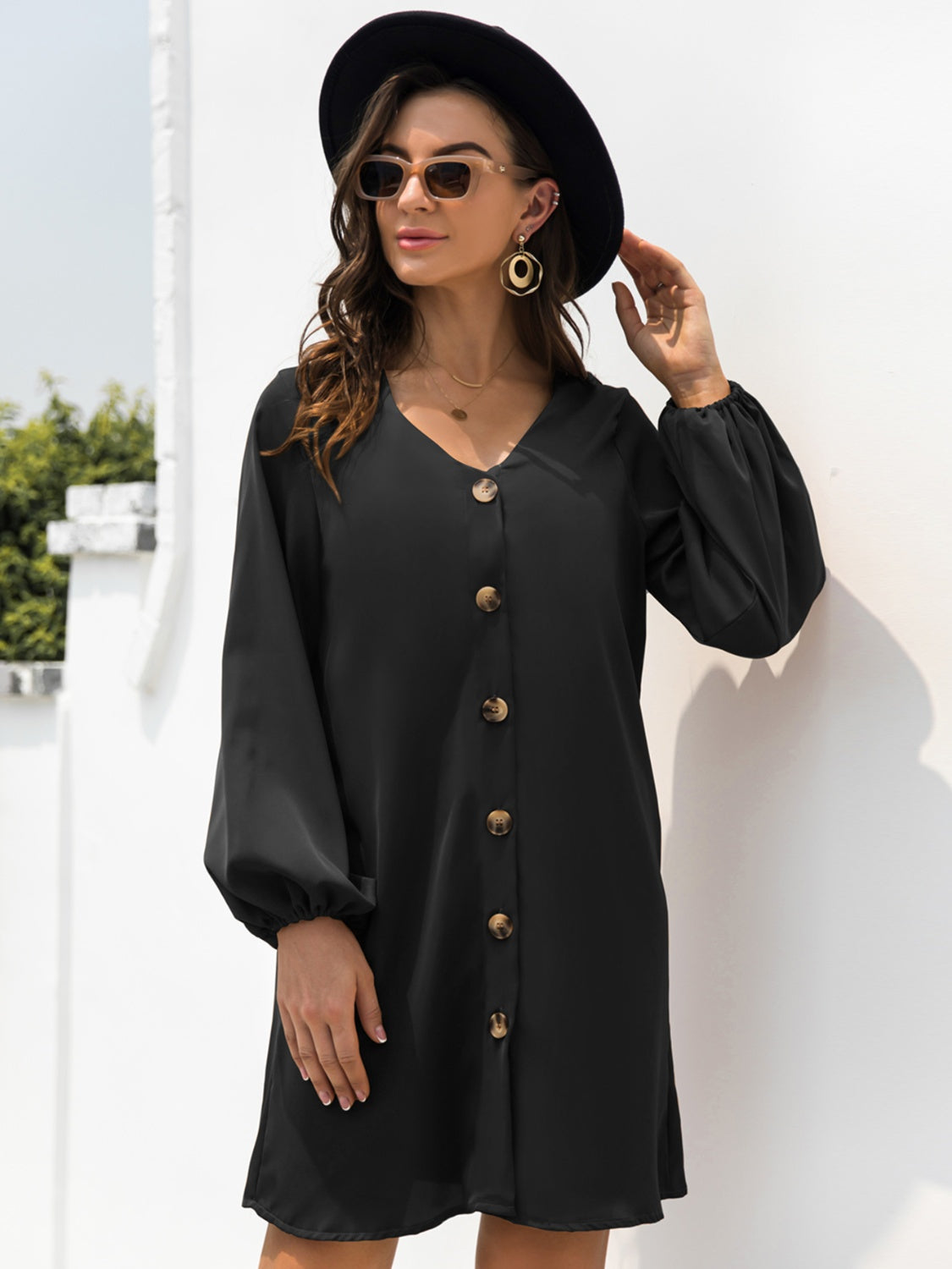 V-Neck Long Sleeve Mini Dress - Classique Collection