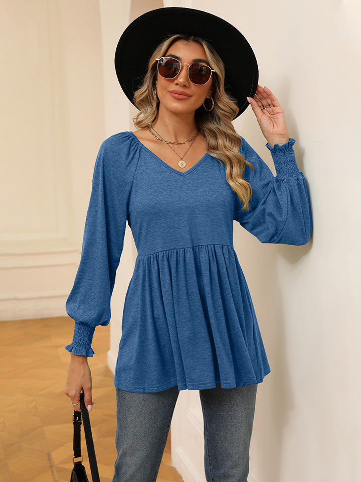 V-Neck Lantern Sleeve Blouse - Classique Collection