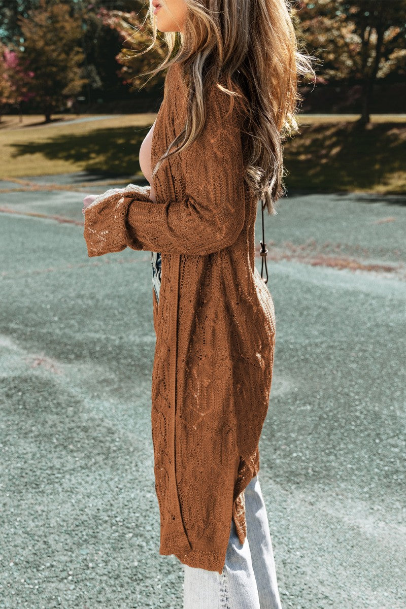 Openwork Open Front Long Sleeve Cardigan - ClassiQ