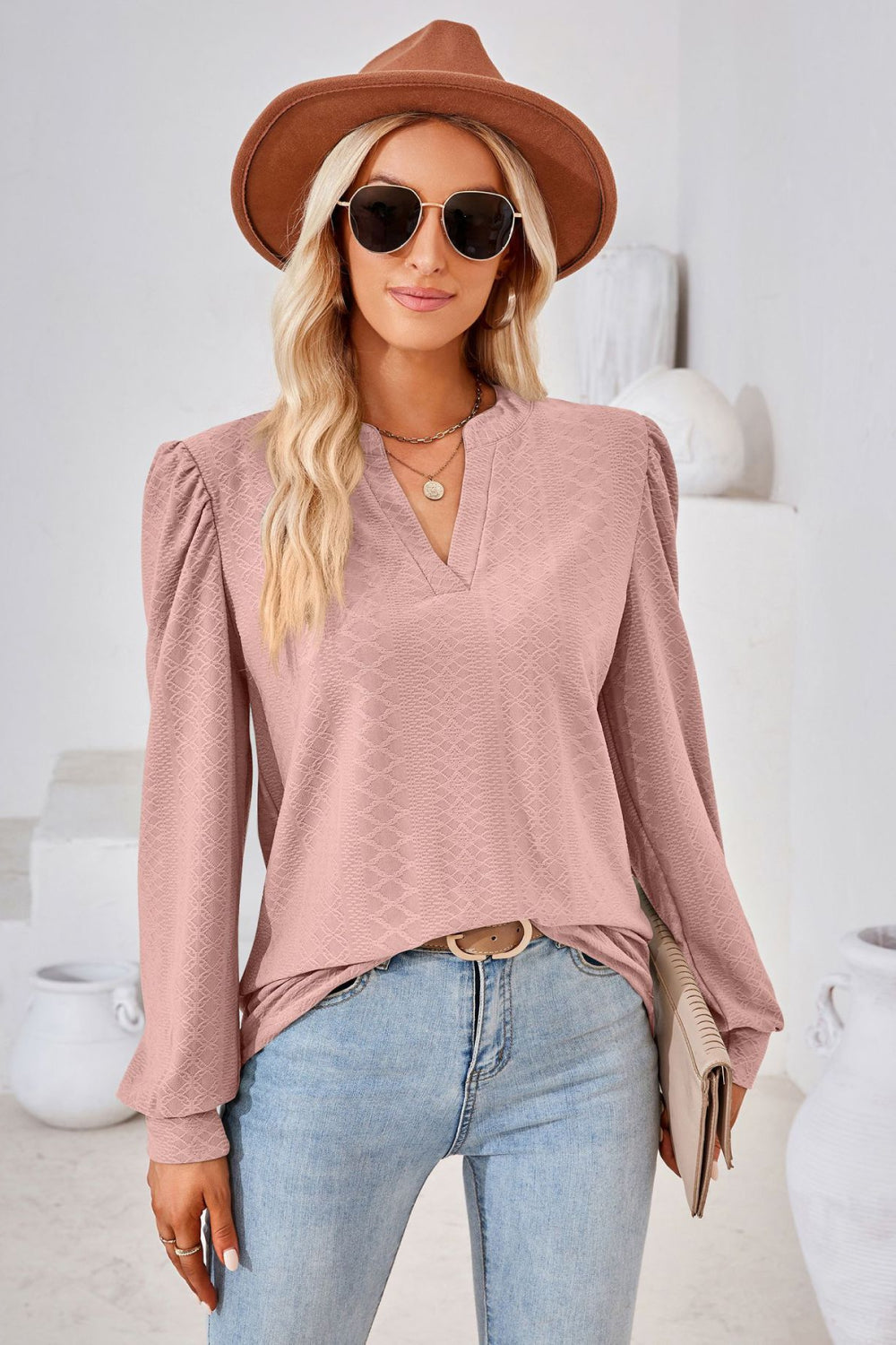 V-Neck Puff Sleeve Blouse - Classique Collection