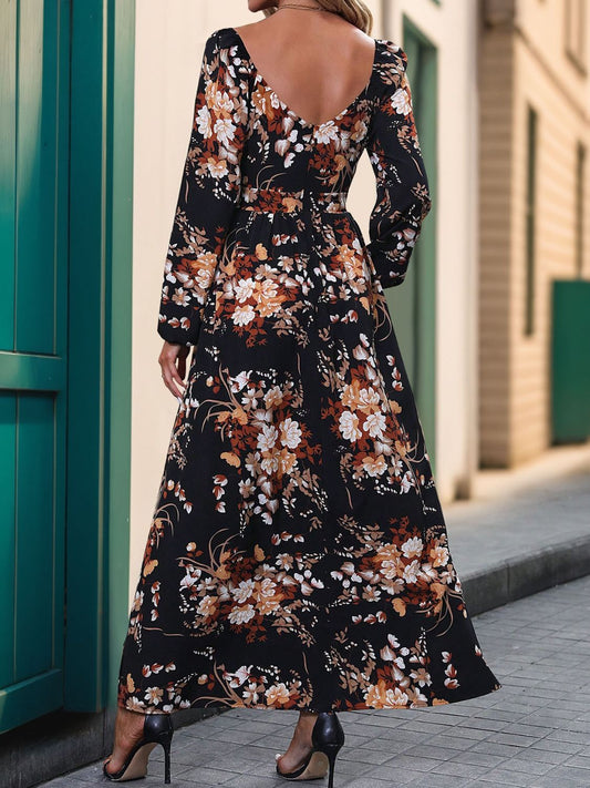 Perfee Slit Printed Surplice Long Sleeve Maxi Dress - Classique Collection