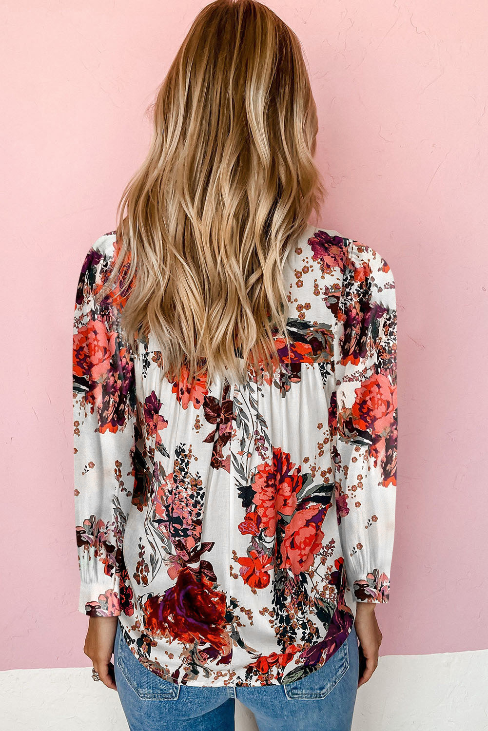 Floral Print Round Neck Long Sleeve Blouse - Classique Collection