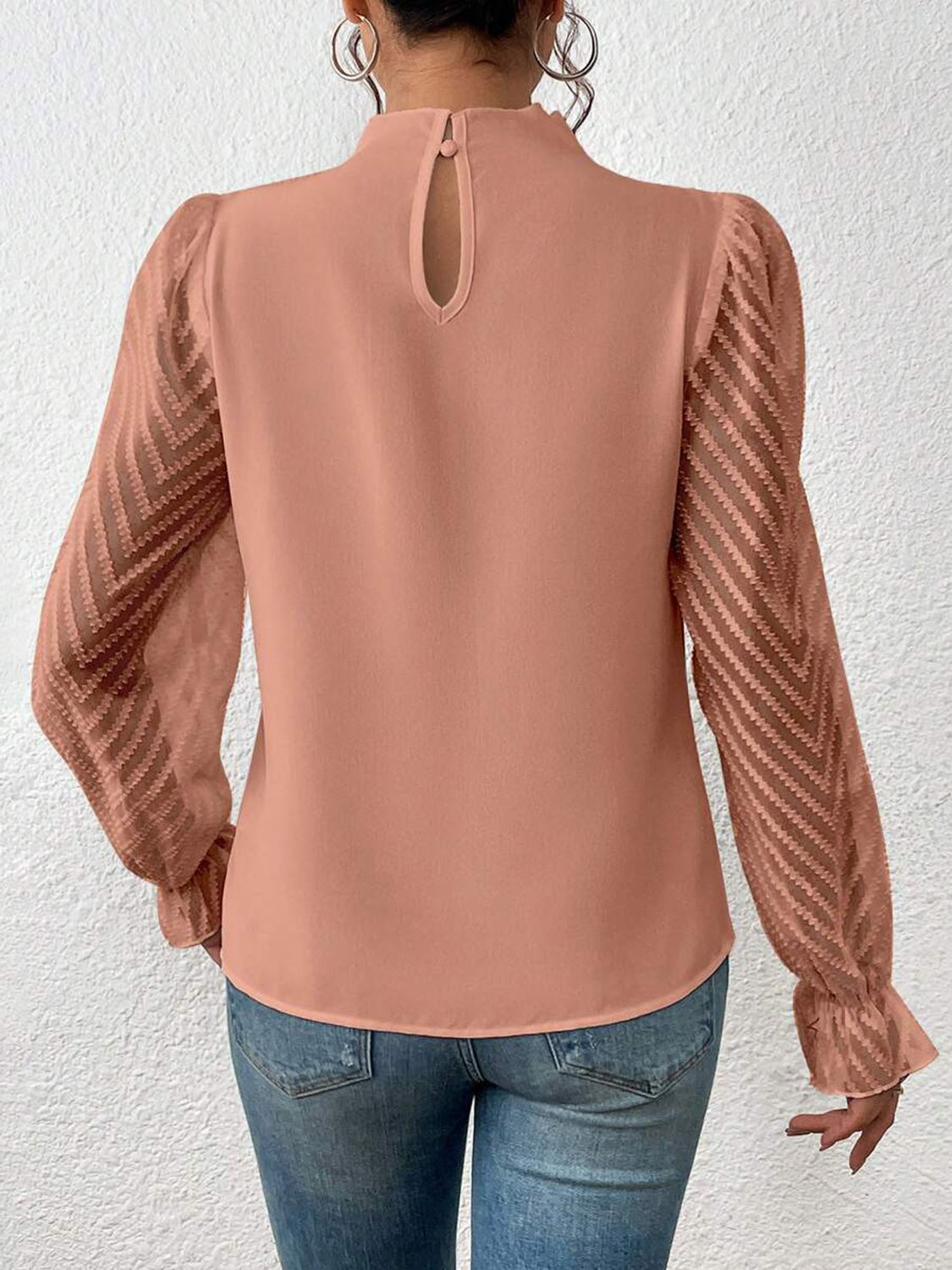 Mock Neck Flounce Sleeve Blouse - Classique Collection