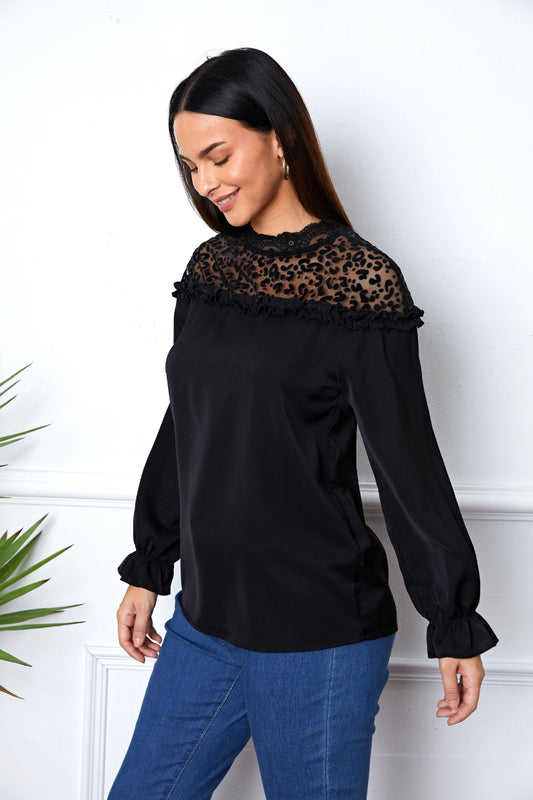 Leopard Frill Flounce Sleeve Blouse - Classique Collection