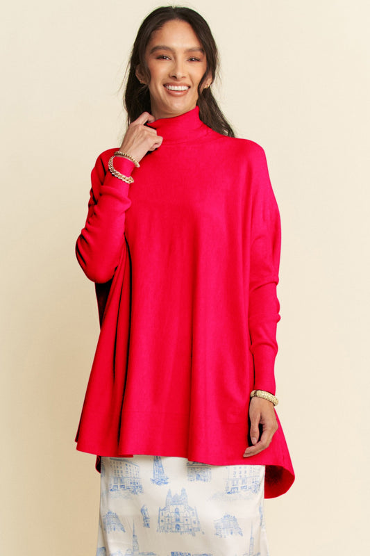 Davi & Dani High-Low Turtleneck Long Sleeve Knit Top - Classique Collection