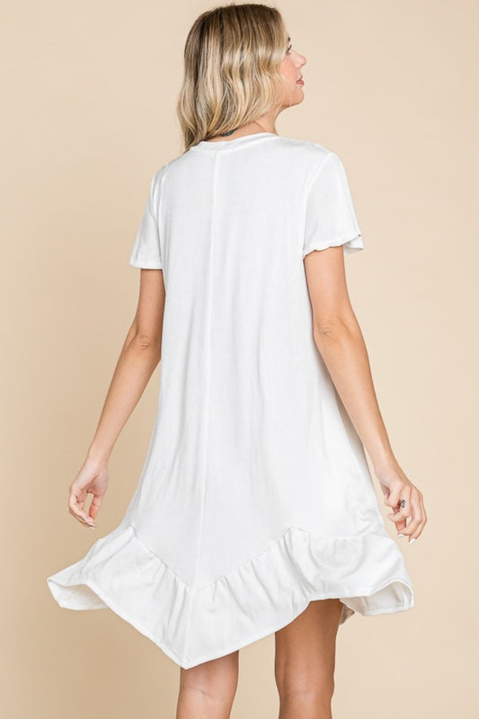 Culture Code Full Size Short Sleeve Ruffled Asymmetric Hem Dress - Classique Collection