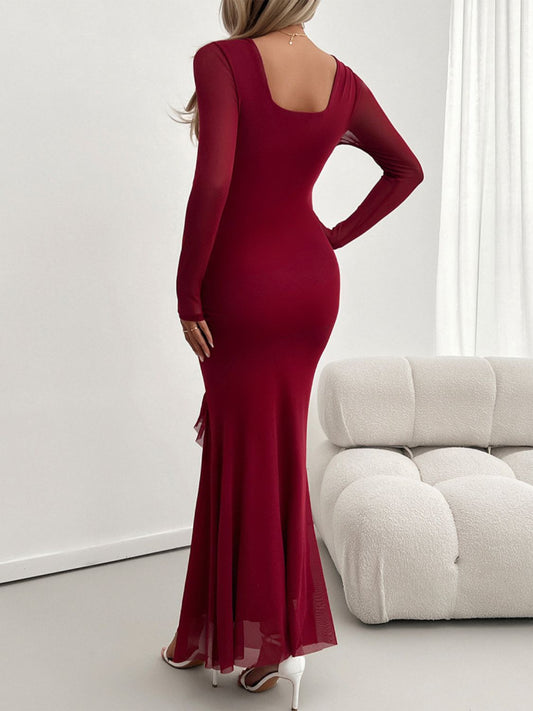 Devine Ruffled Surplice Long Sleeve Maxi Dress - Classique Collection