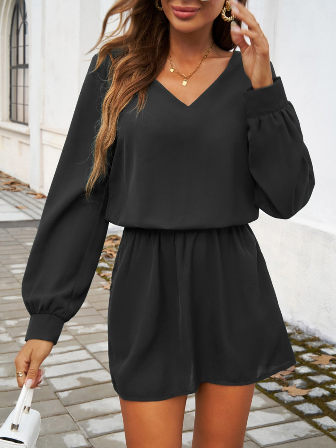Devine Cutout V-Neck Long Sleeve Mini Dress - Classique Collection