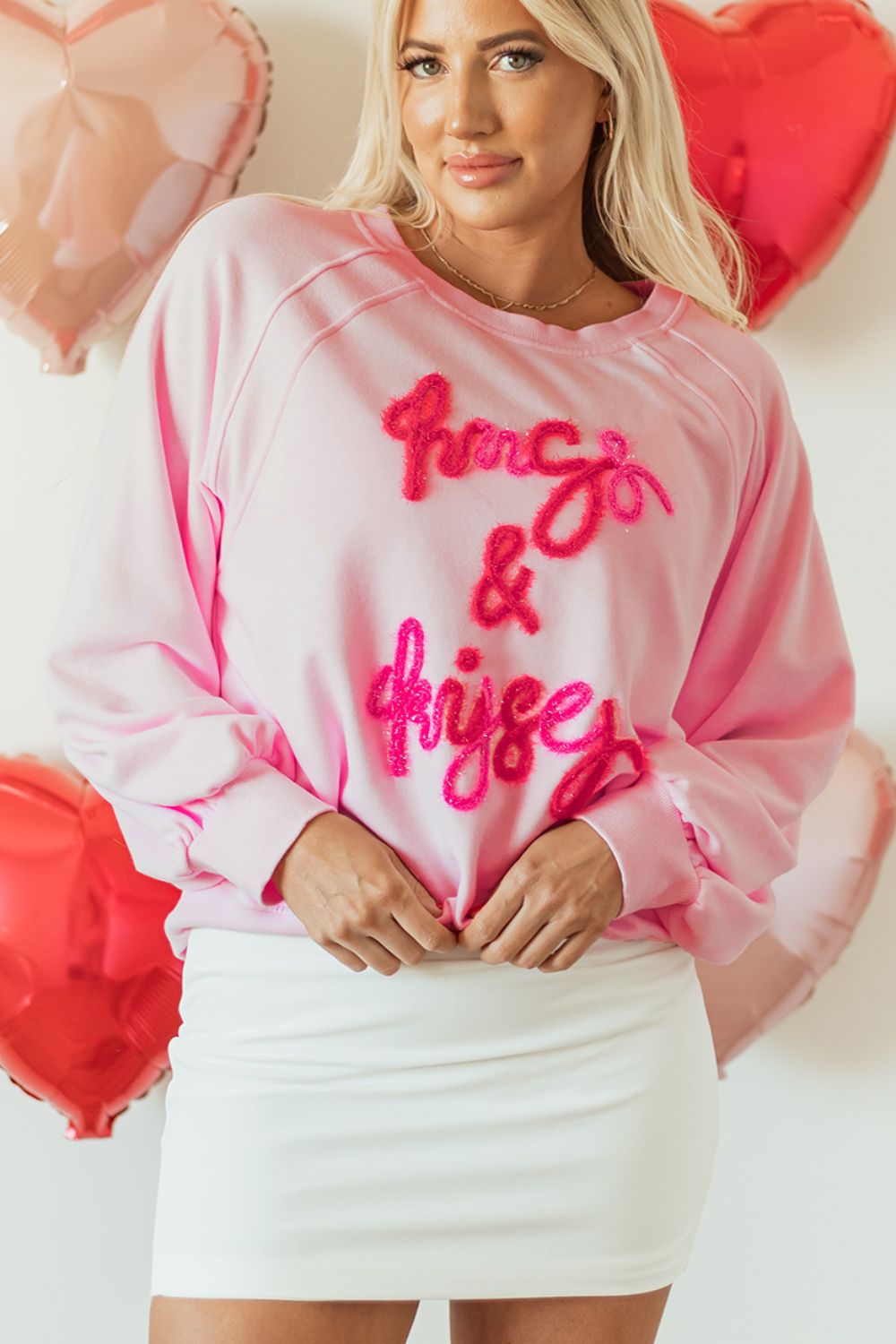 Valentine’s Day HUG AND KISSES Round Neck Sweatshirt - Classique Collection
