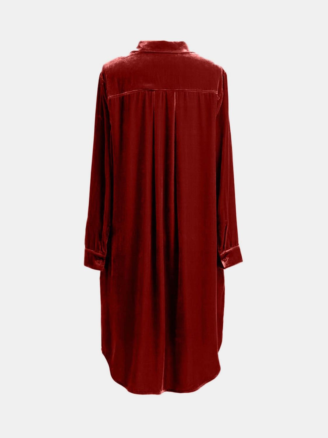 High-Low Button Up Long Sleeve Knee Length Dress - Classique Collection