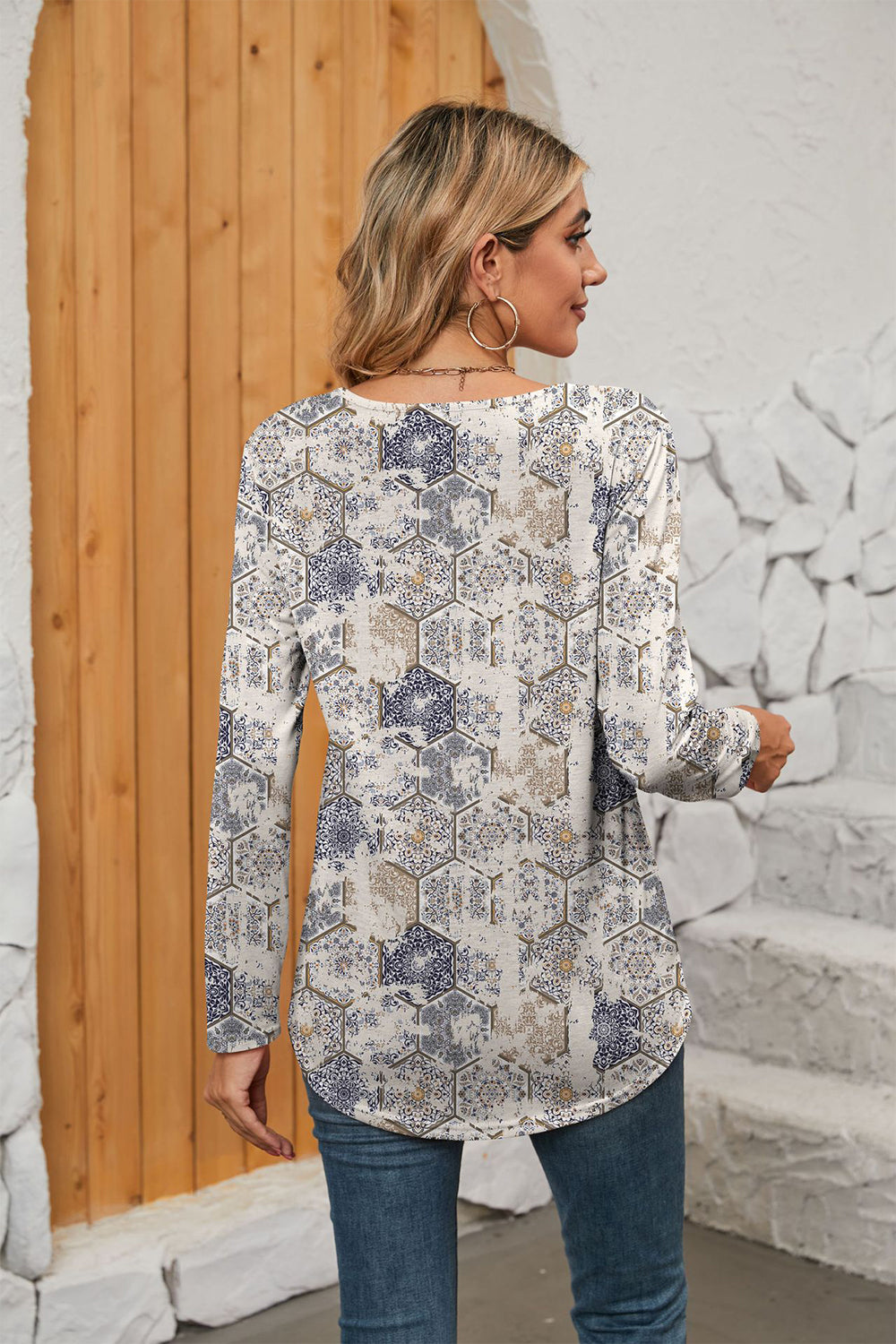 Printed Square Neck Long Sleeve Blouse - Classique Collection