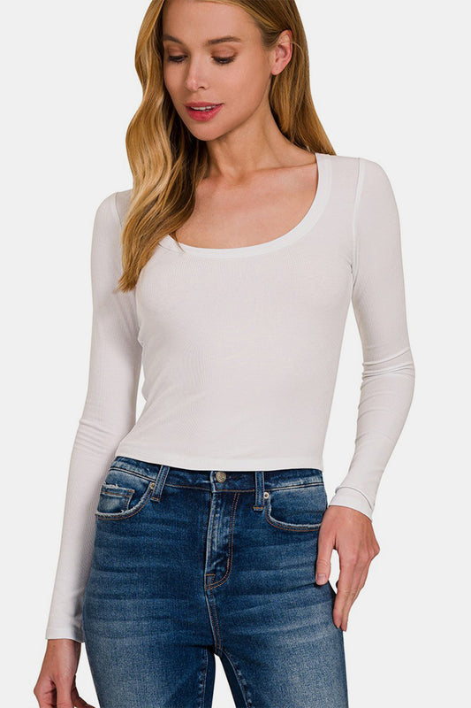 Zenana Scoop Neck Long Sleeve T-Shirt - Classique Collection