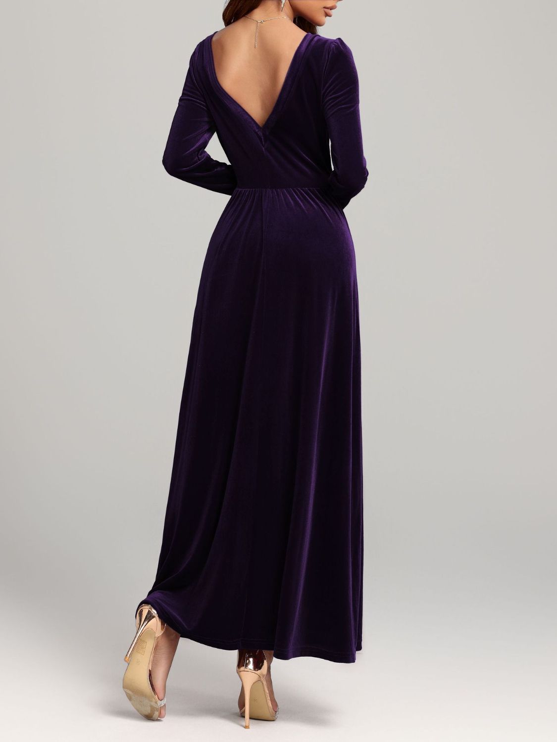 Velvet Square Neck Long Sleeve Dress - Classique Collection