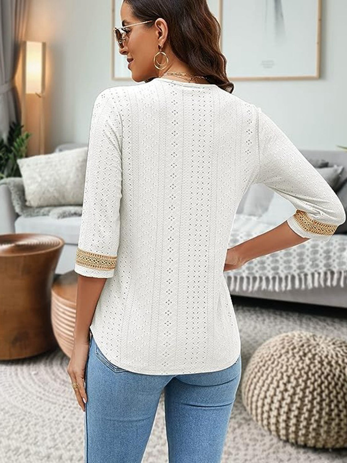 V-Neck Eyelet Blouse - Classique Collection