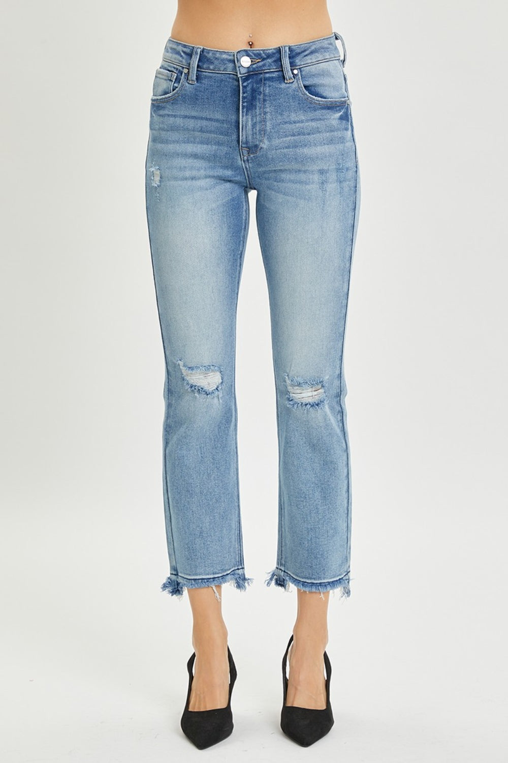 RISEN Full Size High Rise Distressed Cropped Straight Jeans - Classique Collection