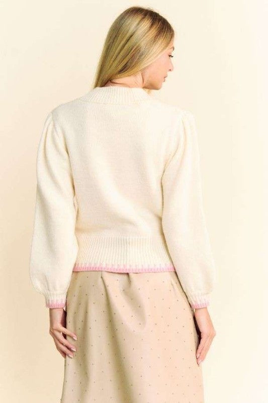Davi & Dani Flower Patch Fuzzy Mock Neck Sweater - Classique Collection