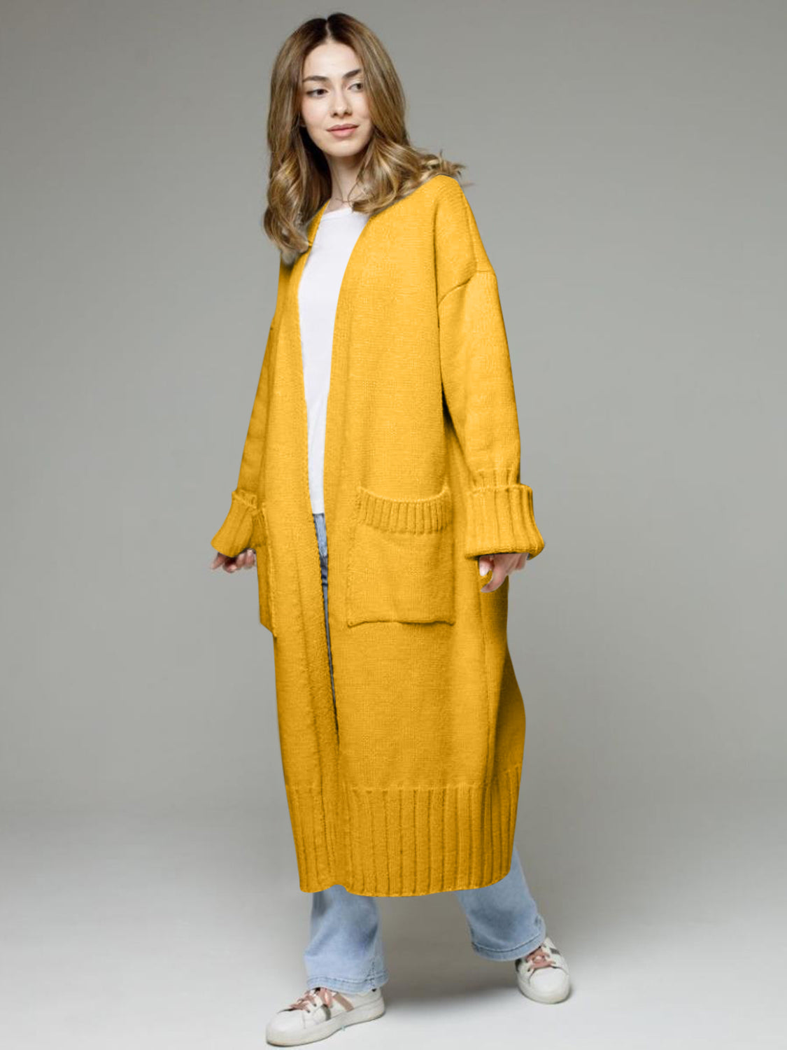 Pocketed Open Front Dropped Shoulder Cardigan - Classique Collection