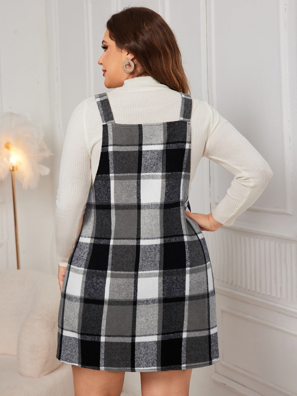 Honey Plus Size Plaid Wide Strap Overall Dress - Classique Collection