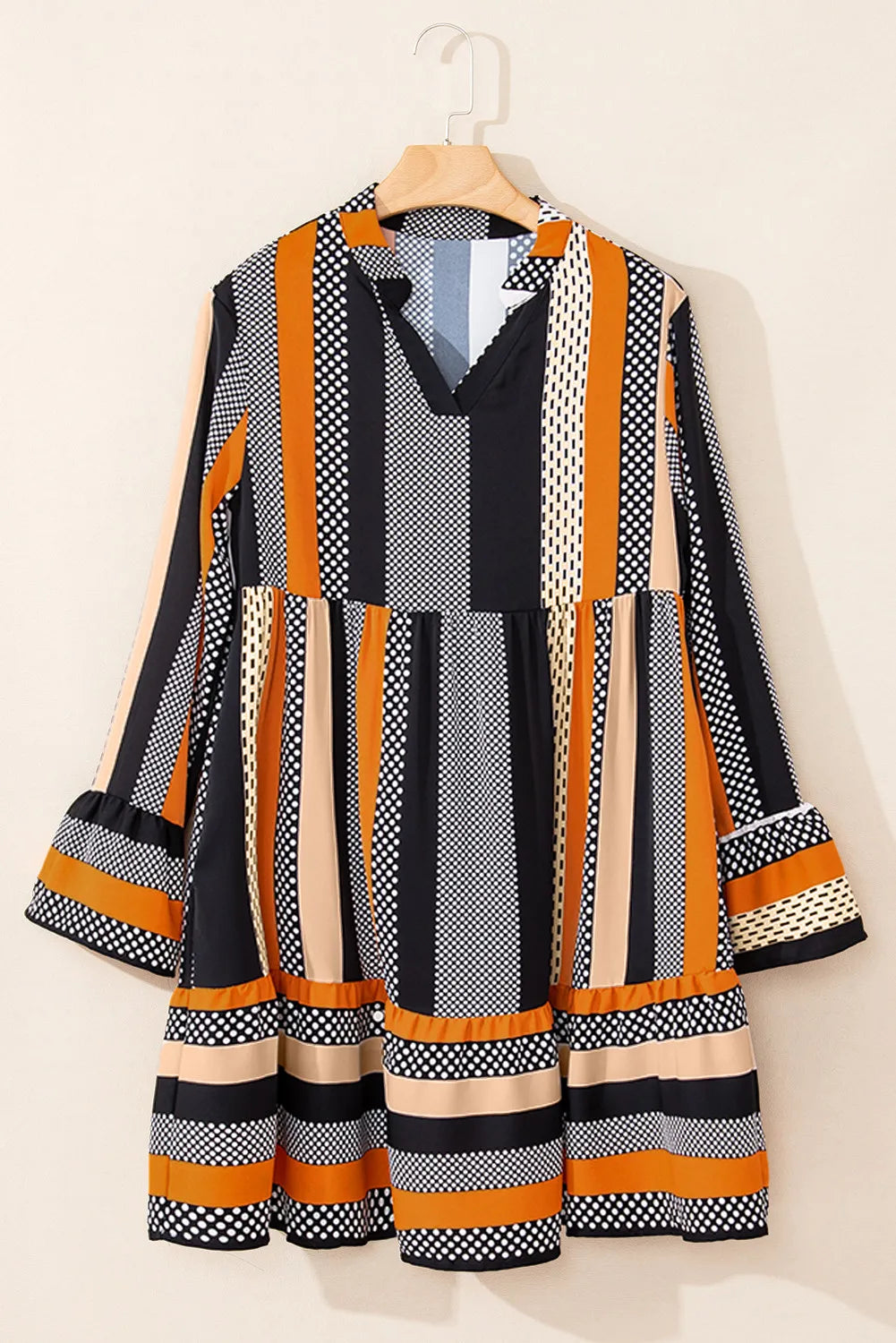 Printed Notched Long Sleeve Mini Dress - Classique Collection
