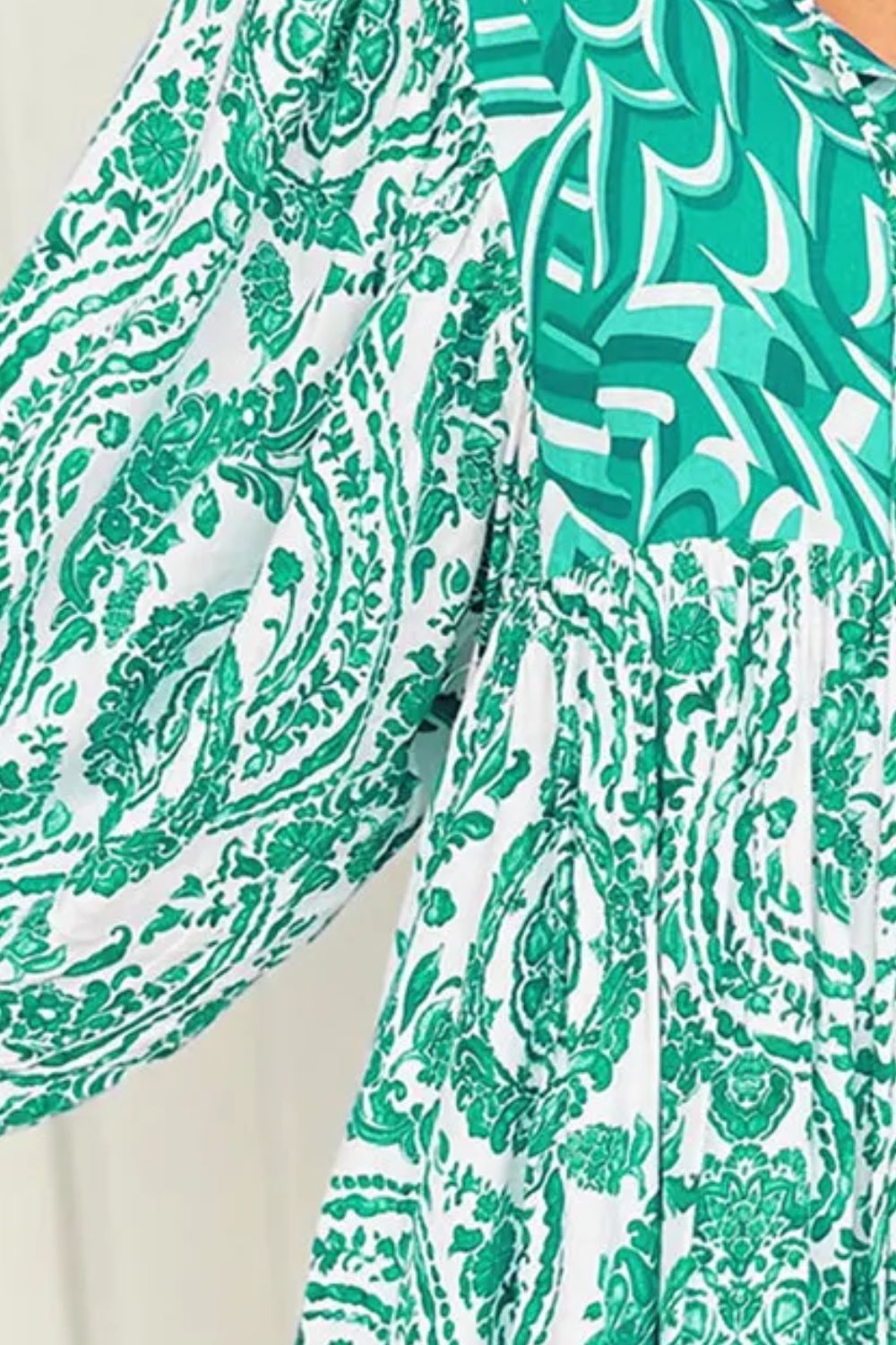 Printed Tie Neck Long Sleeve Mini Dress - Classique Collection
