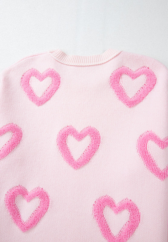High-Low Heart Round Neck Long Sleeve Sweater - ClassiQ