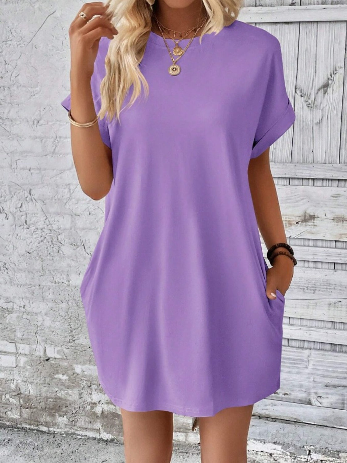 Pocketed Round Neck Short Sleeve Dress - Classique Collection