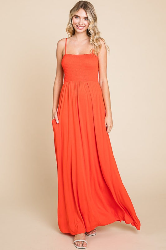 Culture Code Full Size Smocked Cami Maxi Dress with Pockets - Classique Collection