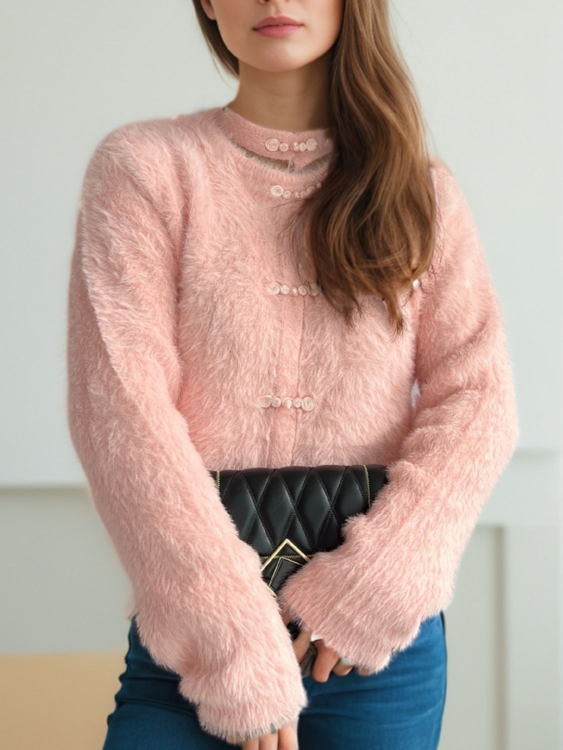 Cutout Knot Button Long Sleeve Cardigan - ClassiQ