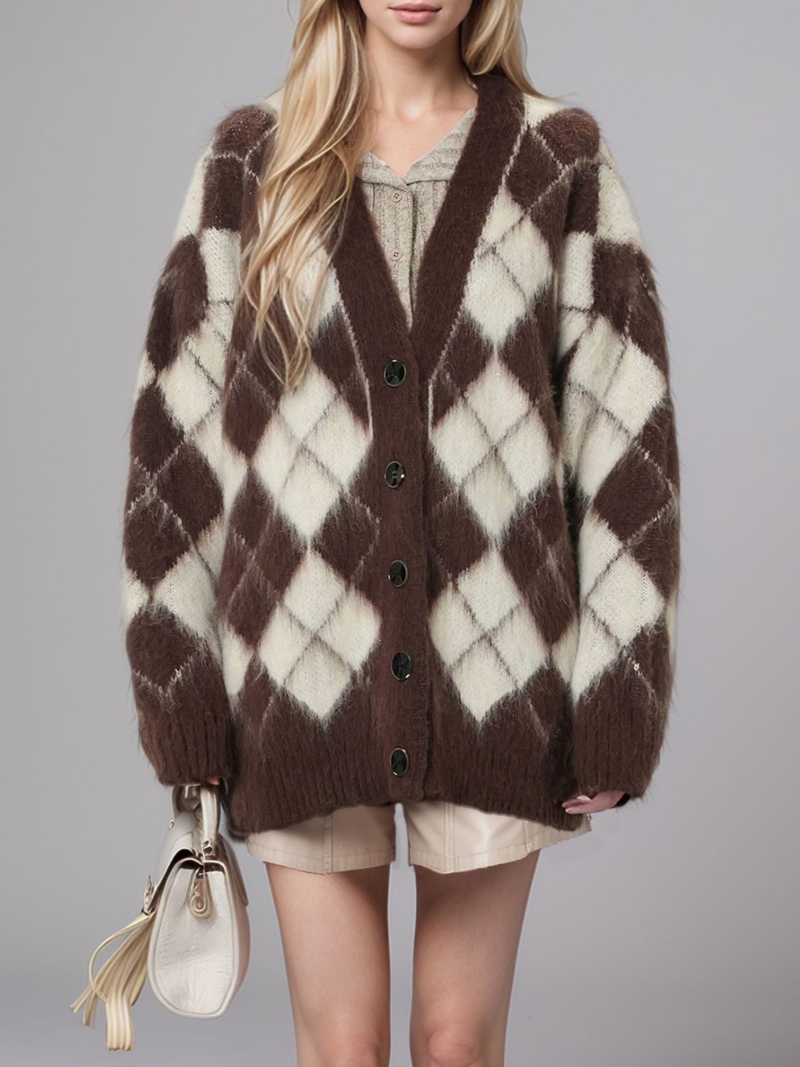 Plaid V-Neck Button Up Cardigan - Classique Collection