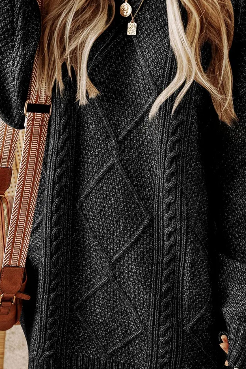 Cable-Knit Round Neck Sweater Dress - Classique Collection